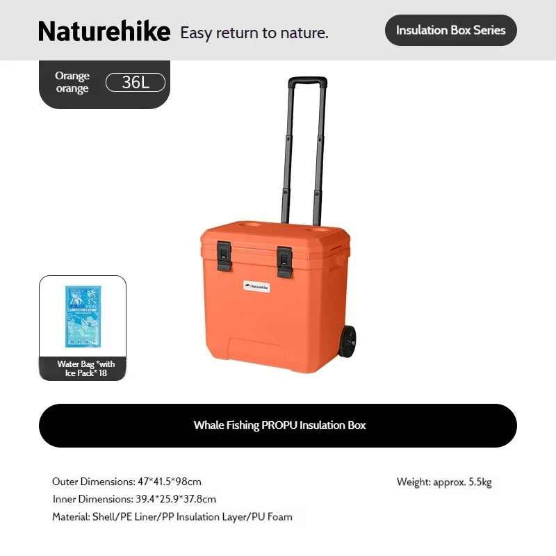 Naturehike Outdoor Camping Cooler Box 17/24/36L Insulated Ice Bucket Portable Car PU Refrigerator Large Capacity Pulley Ice Box