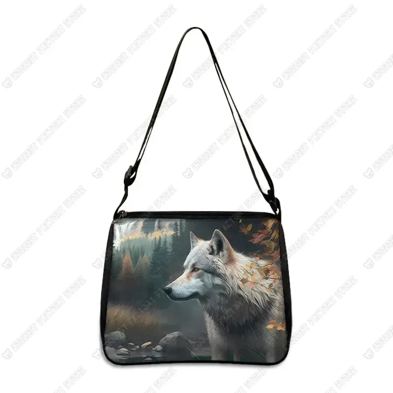 Howling Wolf Under The Moonlight Handbags Baby Wolf Messenger Bag Cool Howling Wolf Shoulder Bag Crossbody Bag Phone Holder
