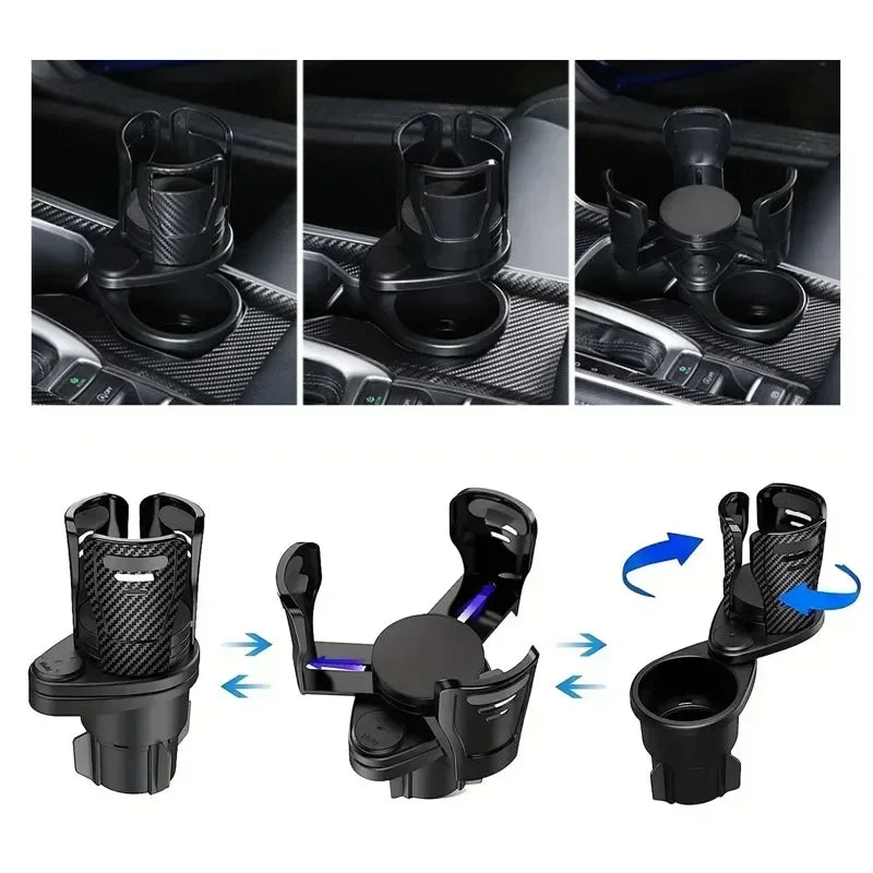 Adjustable Dual Cup Holder Car Mount Multifunction with Phone Holder Car Cup Expansion Adapter for Vehicle Cup Holers