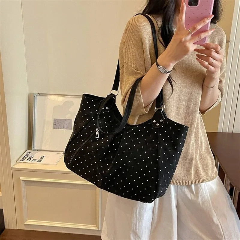 Women's Polka Dot Hobo Tote Bag Large Capacity Shoulder Handbag for Work School Daily Travel