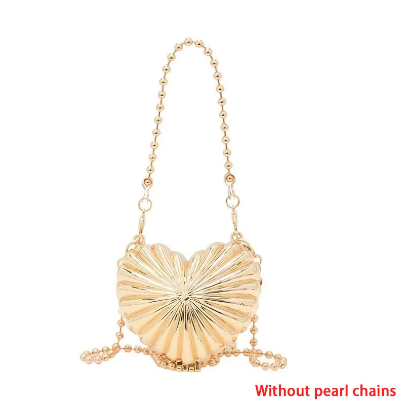 New Women's Luxury Heart-Shaped Crossbody Handbag Metal Box Chain Mini Evening Bag for Dinner Festive Party Mini Bag