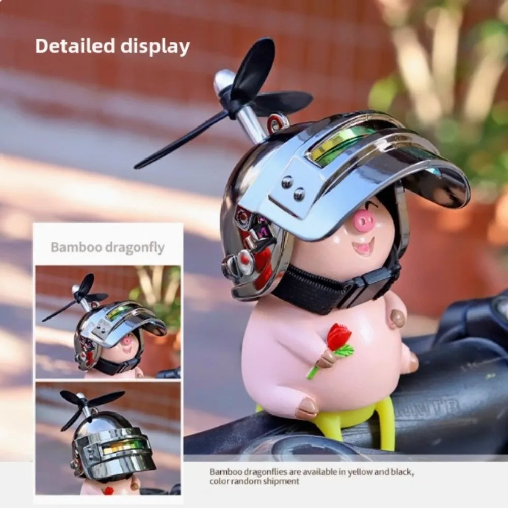 Pink Pig with Helmet Propeller Cute Little Wind-breaking Duck Road Bike Motor Helmet Riding Cycling Car Cute Ornament Decor