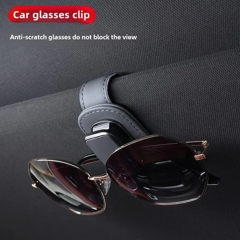 Universal Car Sunglasses Holder Car Metal Leather Clip Card Ticket Holder Auto Sun Visor Glasses Box Decoration Accessories