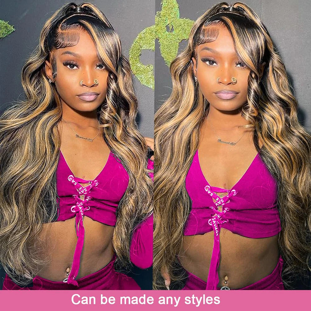 32 Inch Body Wave 1B/27 Highlight 13x6 Lace Frontal Wigs Human Hair Wig Brazilian 200 Density Colored Ombre Lace Wig For Women