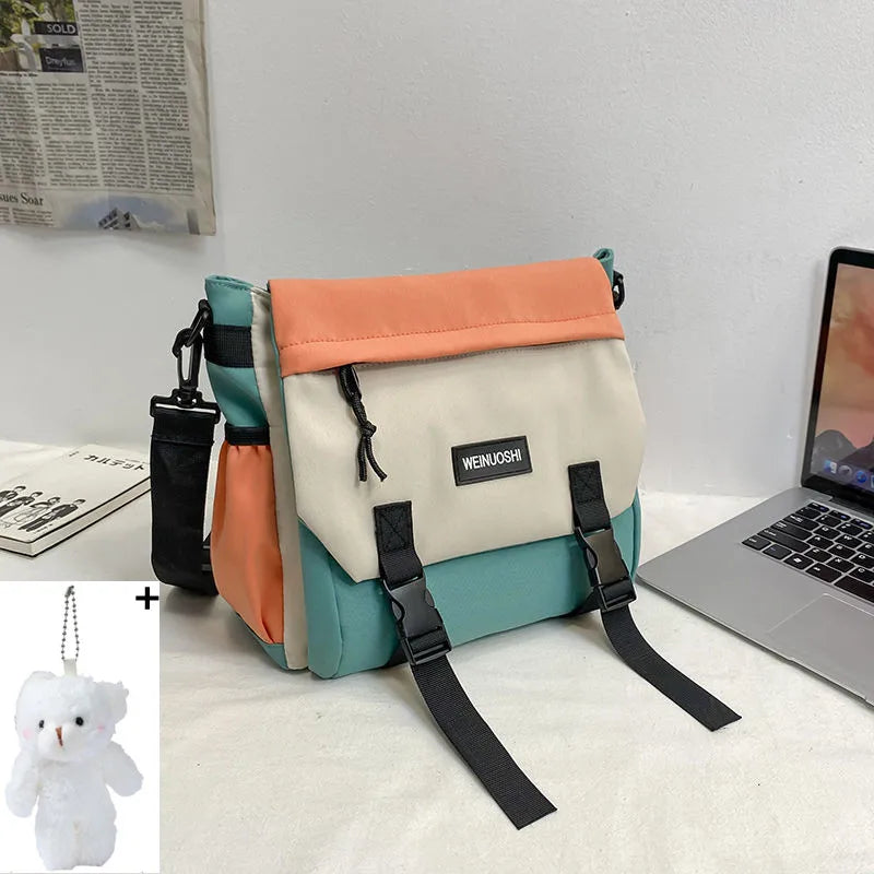 Japanese Simple Men Messenger Bag Korean Bag Student Nylon Waterproof Canvas Bag Tide Shoulder Crossbody Bags for Women Satchel