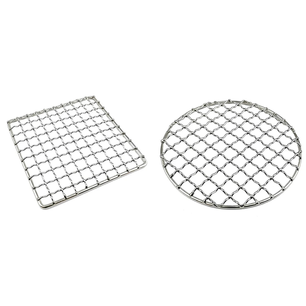 Camping Grill Grate Mesh Pads Square Round Grilling Net Fire Cooking Outdoor Picnic BBQ Camping Pot Firewood Rack