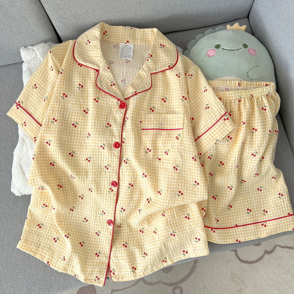Women's Summer Thin Pajamas with g Pattern, Short-Sleeved Shorts, Sweet and Cute, Can Be Worn Outside in Summer, Two-Piece Home Wear Set
