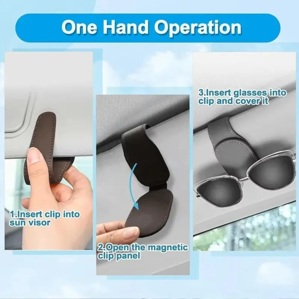 Sunglasses Holder Is Suitable for Car Sun shades Magnetic Leather Sunglasses Clip and Ticket Clip Car Sunshade Accessories