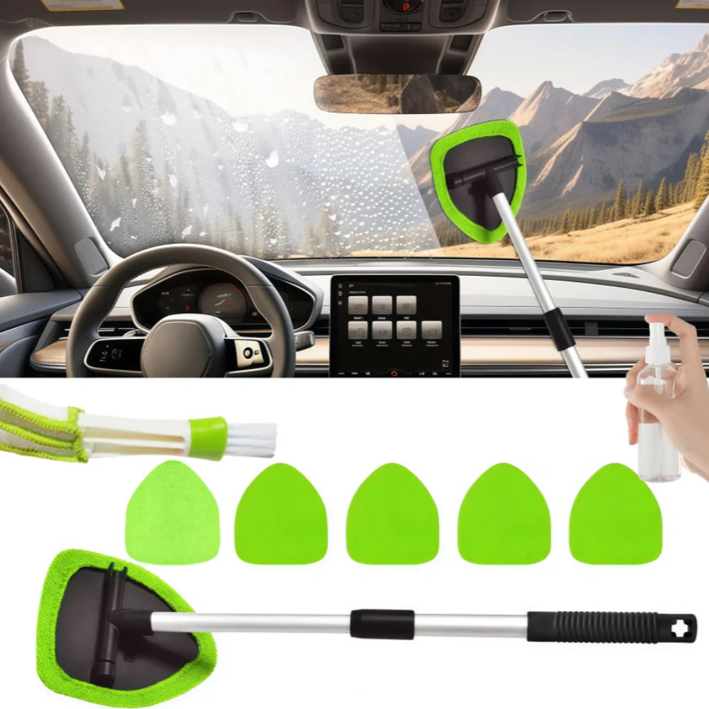 9 Pcs Car Wash Kit with Long Handle Windshield Cleaning Tool Microfiber Car Cleaning Supplies for Cars RV SUV Truck Office Universal Green