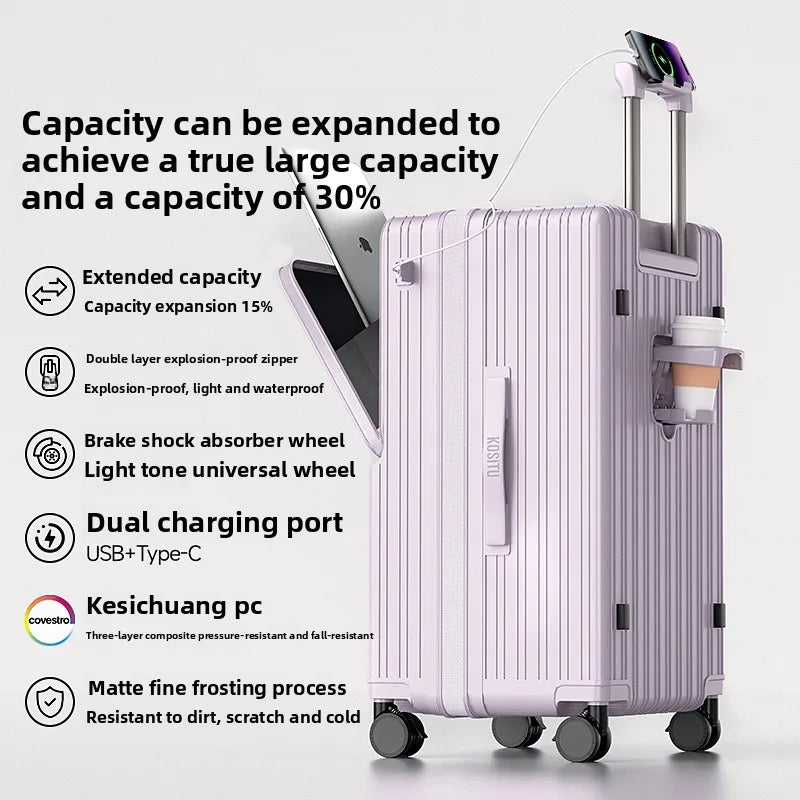 KLQDZMS Luggage Front Opening Boarding Box Large Capacity Trolley Case 20"22"24"26"28"30 Inch Strong and Durable Suitcase