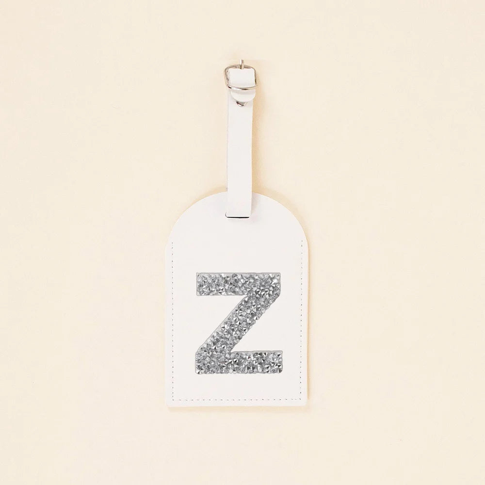 A-Z Rhinestone Monogram Leather Luggage Tag Suitcase Label Baggage Boarding Bag Tags Name ID Address Holder Travel Accessorie