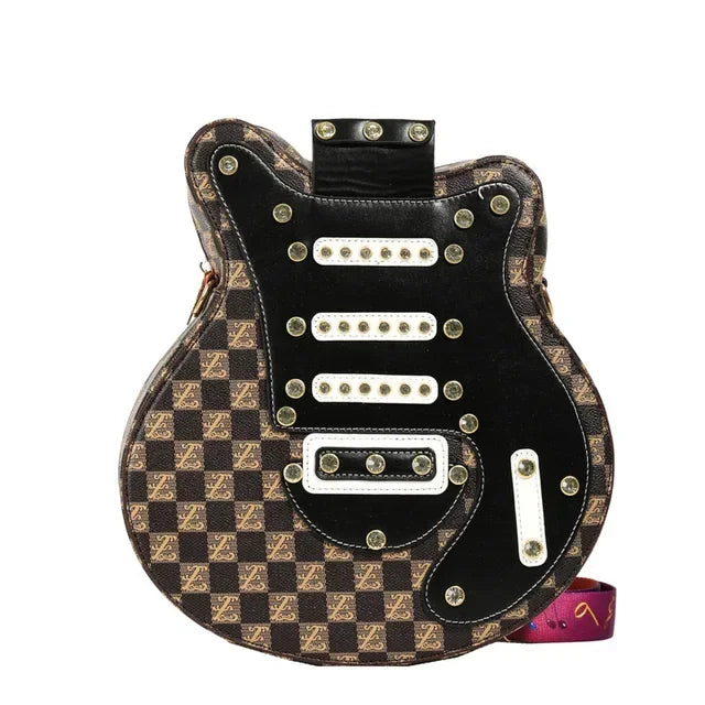 Fashion Guitar Shape Bag Hard PU Purse for Women Rivet Personality Design Popular Crossbody Shoulder Backpack Handbag