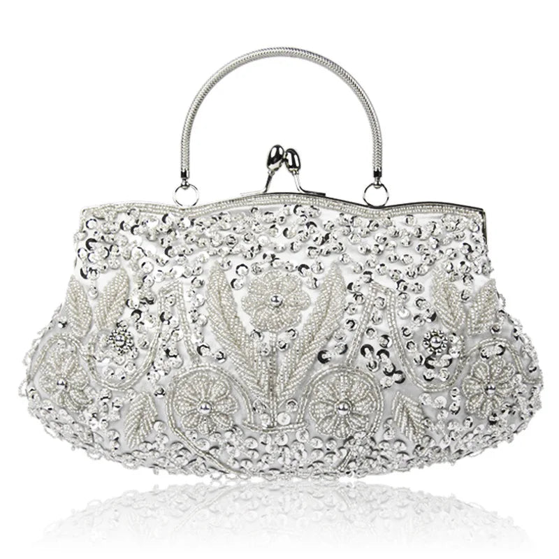 Women Clutch Bags Ladies Beads Evening Bags Wedding Party Bridal Embroidered Handbag Women Solid Retro Small Totes Mini Wallets