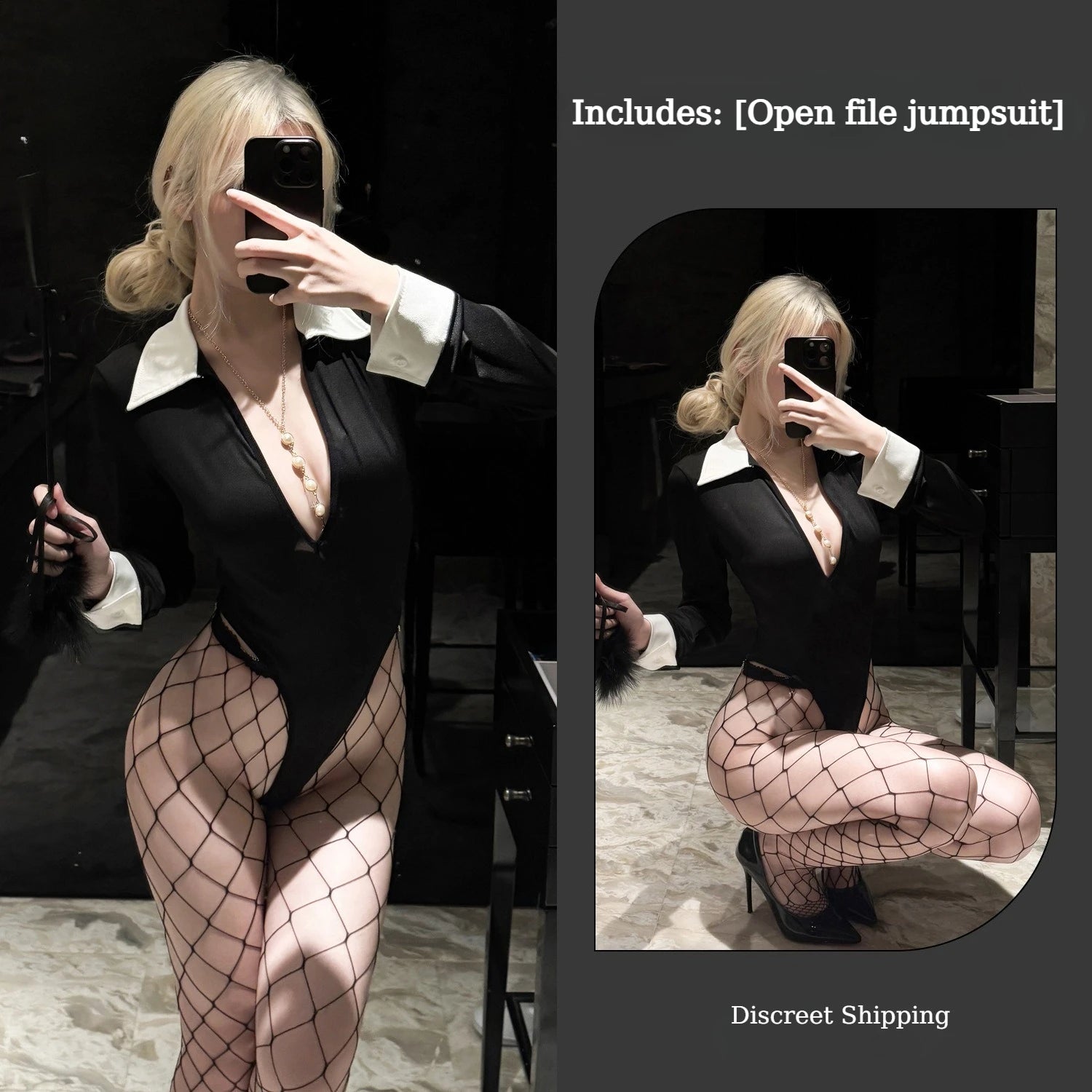 Abstinence Series Sexy Secretary Lingerie Deep V Temptation Jumpsuit No Need To Take Off Slim Fitting Role-playing Uniform Set