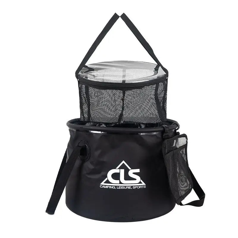 30L Foldable Camping Bucket Set 500D PVC Water Basin with Mesh Drying Basket Portable Outdoor Washing Camping Fishing Picnic