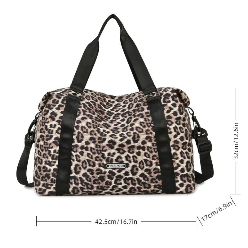 Leopard Printing Travel Duffels Bag Large Capacity Sports Gym Tote Bag Weekend Luggage Storage Bag for Students