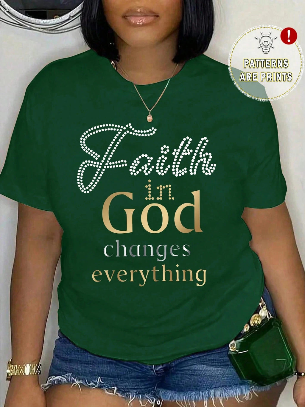 Plus Size Women's Faith In God Changes Everything Pattern Print T-shirt Summer Minimalist Casual Texture High Quality Loose Top