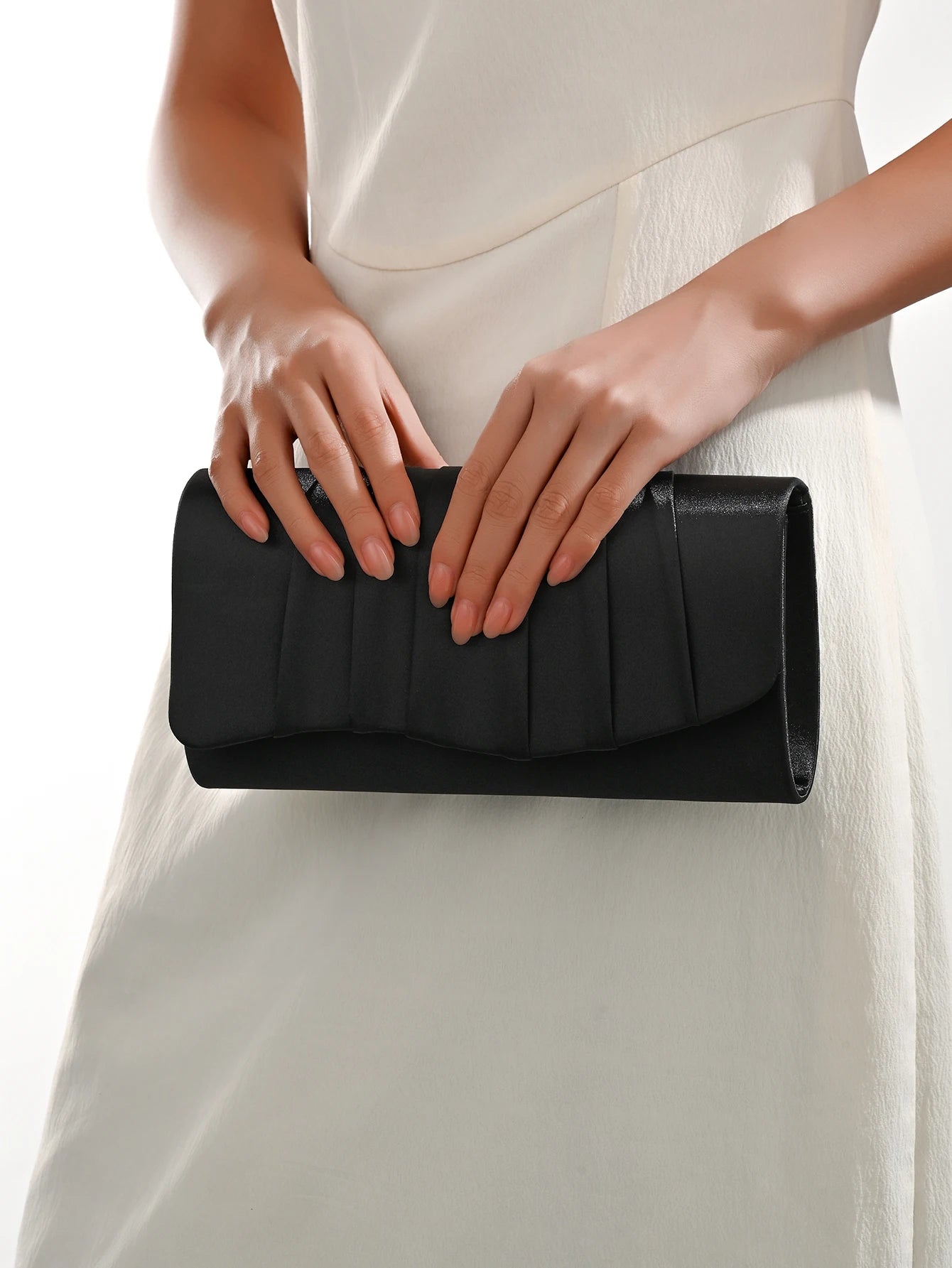 Ladies Dinner Bag Pleated Solid Color Clutch Party Dinner Wedding Light Luxury Envelope Evening Bag for Prom, Dinner/Banquet