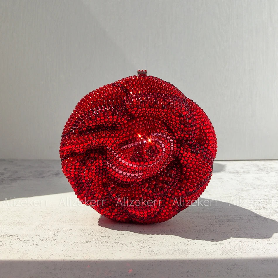 Alizekerr Rose Shaped Crystal Evening Bags Women Gorgeous Chic Rhinestone Flower Clutch Purses And Handbags Bridal Wedding Party