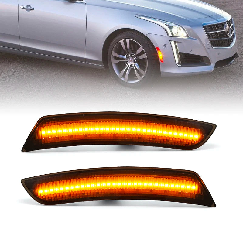 For Cadillac CTS 2014-2020 ATS 2015-2020 Smoked Lens LED Side Marker Reflectors Lamp Amber Front Side Fender Lights