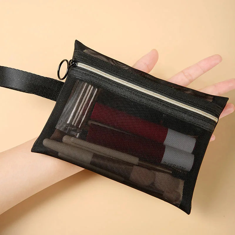1PCSLarge Capacity Mesh Cosmetic Bag Travel Storage Female Make Up Black Portable Toiletry Organizer Case Lipstick Storage Pouch