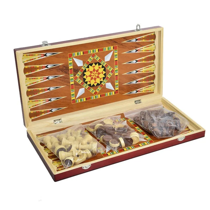 Portable Folding Wooden 3-in-1 Chessboard High-End Sensation for International Chess Casual Entertainment