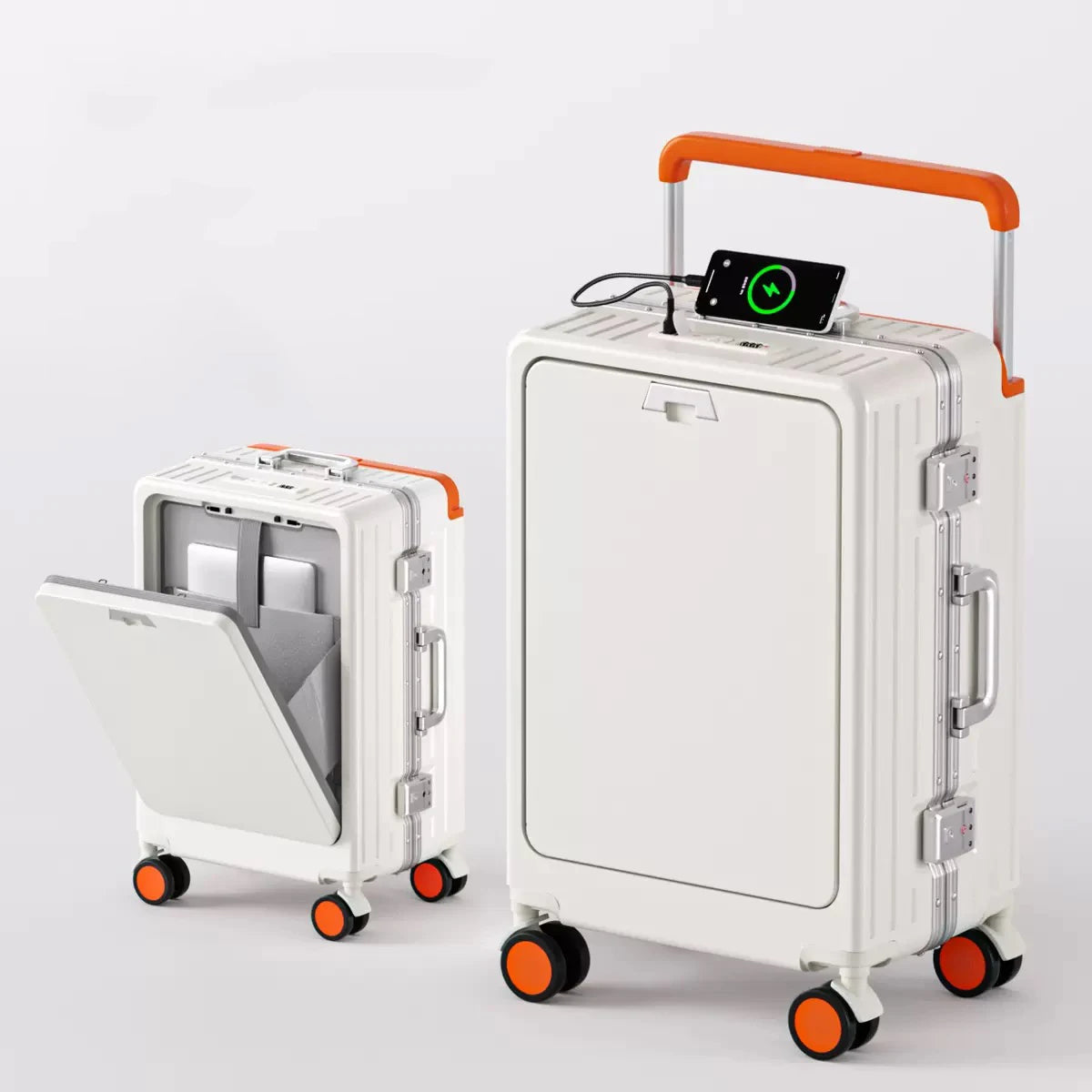 Front-Opening Luggage Box Carry-On Suitcase Swivel Wheels Charging Travel Suitcase Aluminum Frame Password Handle Boarding Plane