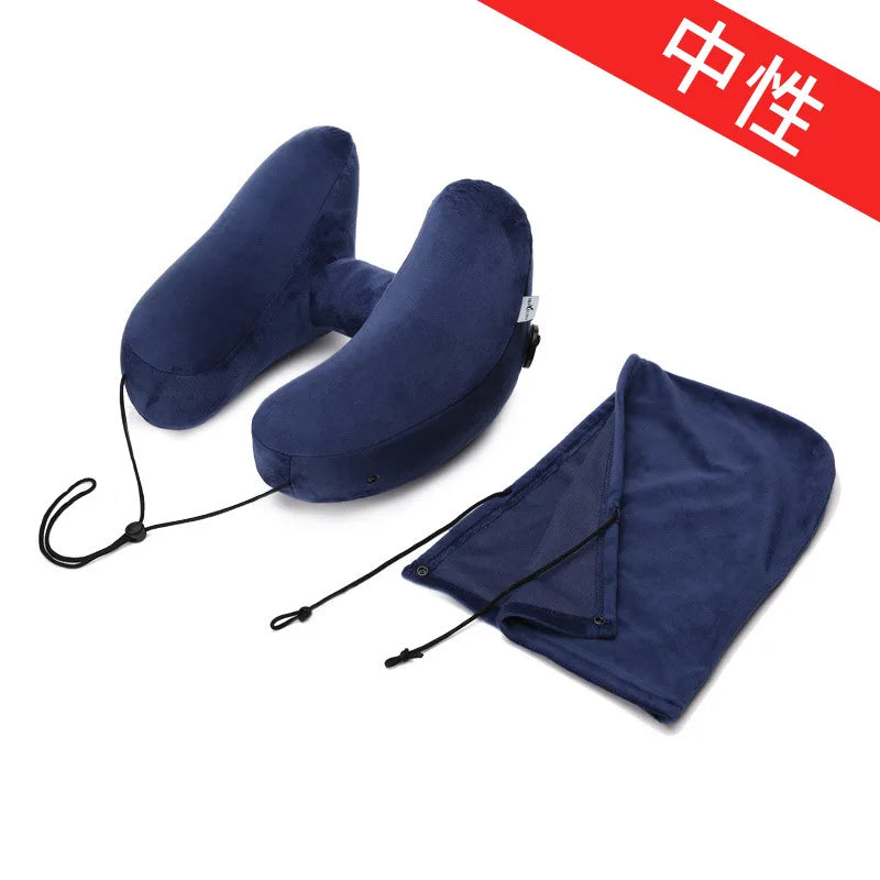 Neck Pillow Travel U-shaped Inflatable Pillow H Hooded Pillow Outdoor Car Long-distance Flight
