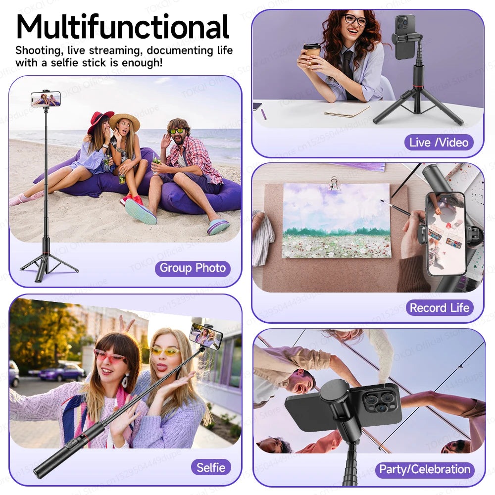 C21 Selfie Stick Stable Tripod with Bluetooth wireless Remote for IPhone Android Mobile Phones Shooting Video, Hidden Phone Clip
