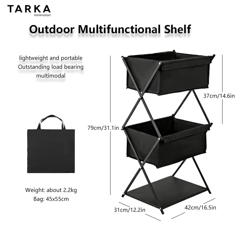 TARKA Camping New Storage Rack Three-Layer Shelf Folding Storage Rack For Outdoor Barbecue Storage Rack Multifunctional Shelf