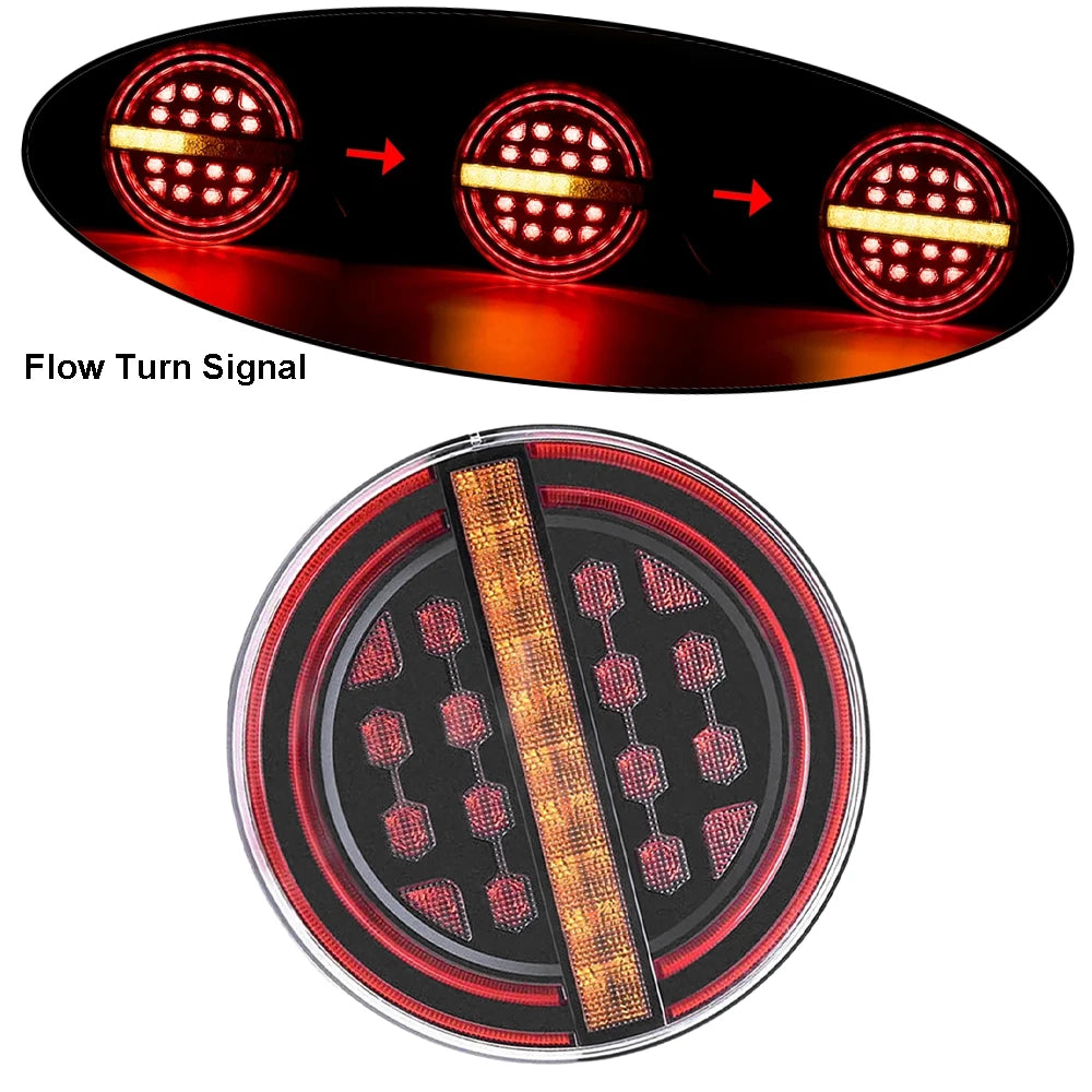 1pcs 5.3" Round LED Trailer Tail Brake Light DRL Flow Turn Signal Lamp Car Truck Ships Bus Vans Boat Caravan Lorry Tractor