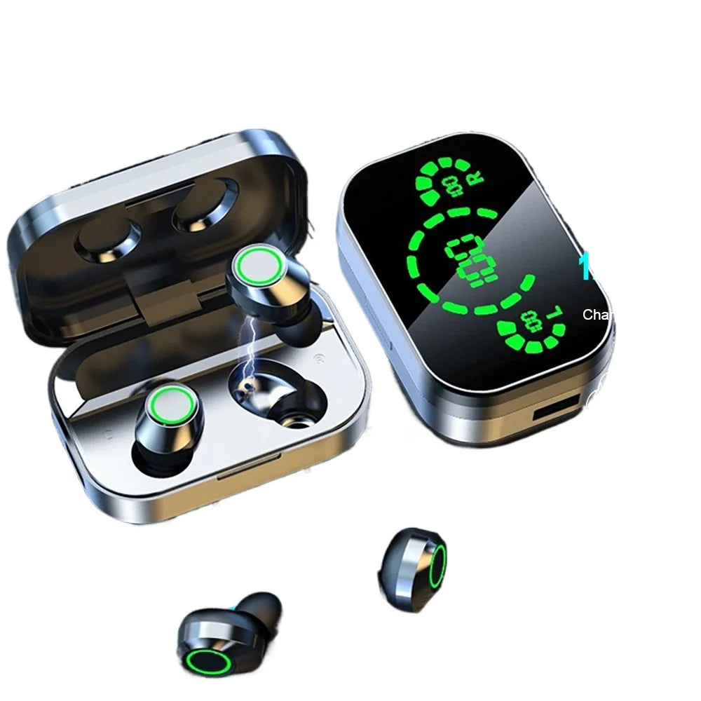 New TWS Sports Wireless Bluetooth Earbuds Led Display for Stereo HiFi Sound Built-in Mic HD Calls & Gaming Earphones