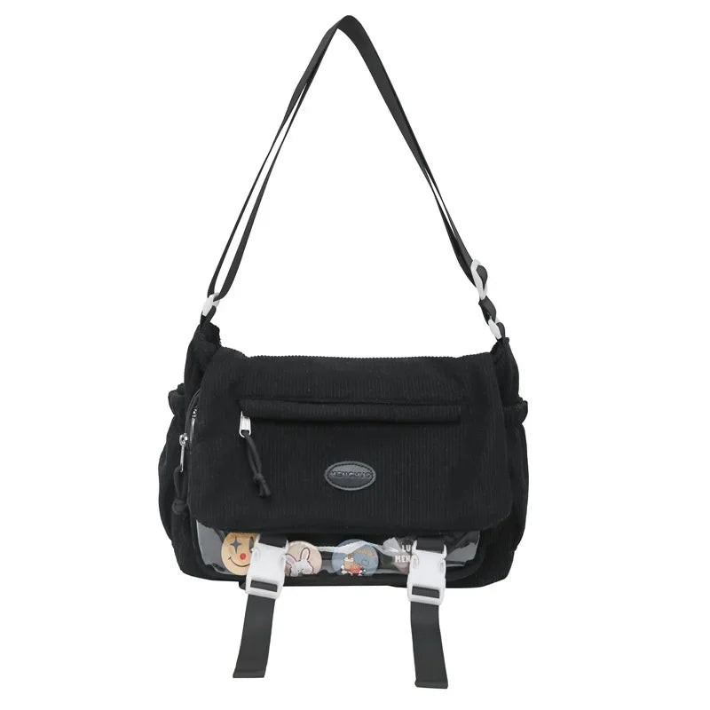 New Kawaii Itabag Winter Soft Corduroy Crossbody Bags Transparent Clear Bag Collage Student Shoulder Bag Messeger Book Bag Bolso