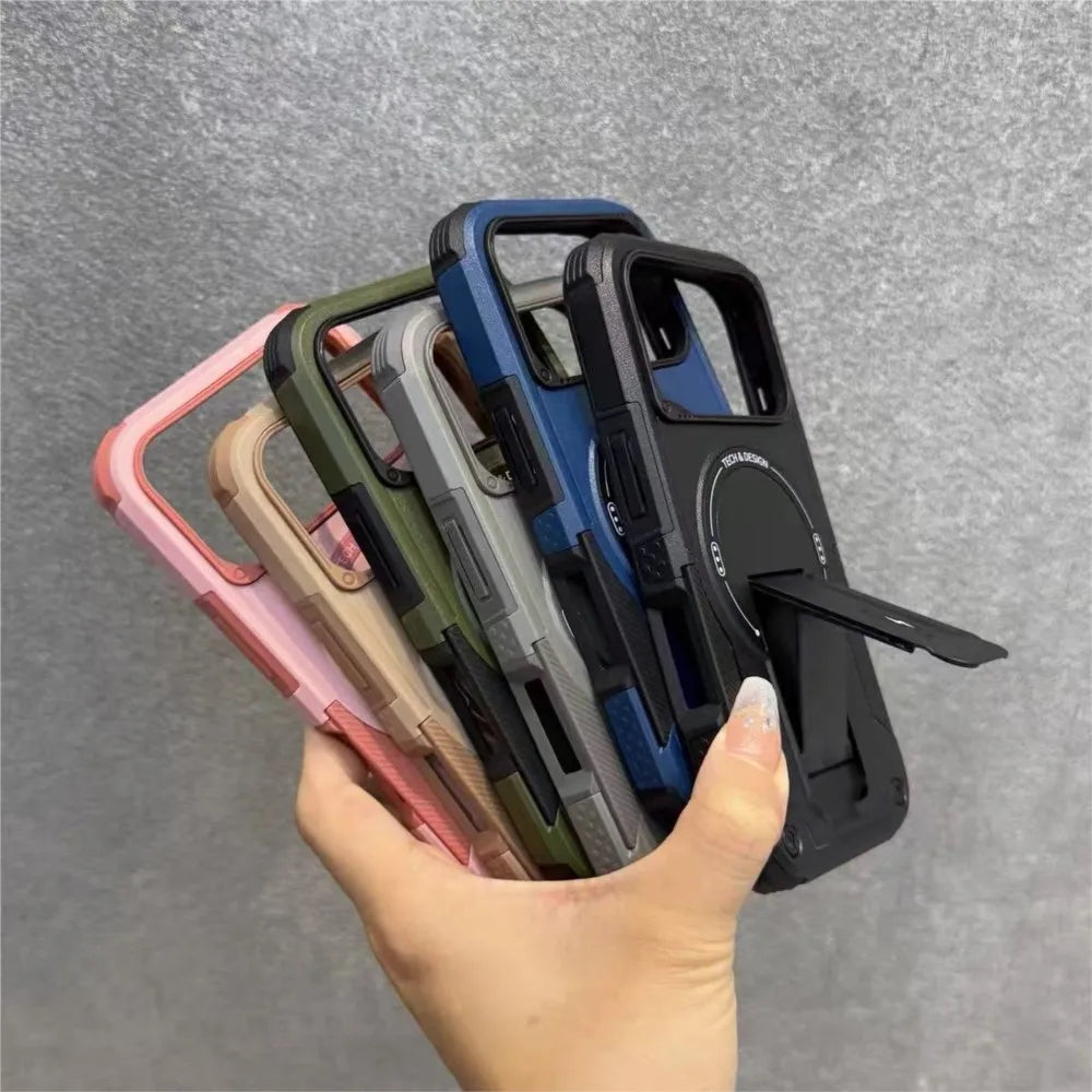 For Magsafe Kickstand Phone Case For iPhone 17 Pro 14 16 15 13 11 12 Pro Max Air Magnetic Wireless Charge Stand Anti-Fall Cover