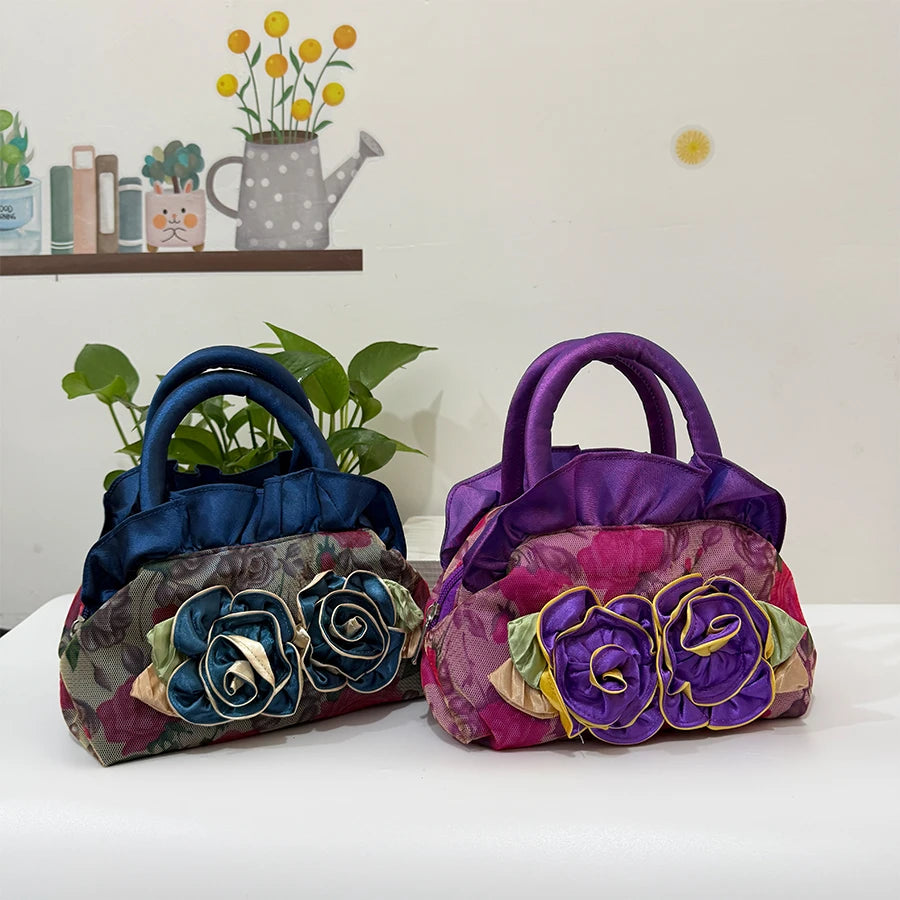 New style ladies handbag - Mom key trendy Korean version women's bag with fabric lace design, plain color zipper bag