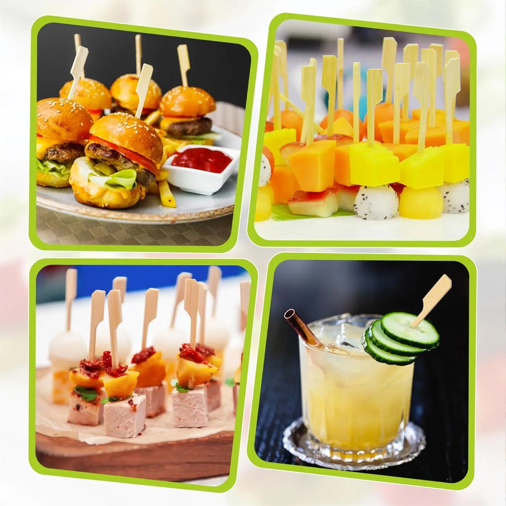 50/100pcs Bamboo Skewers Cocktail Picks for Appetizers Wooden 4.7 IN Sandwich Hamburger Skewers Disposable Fruits BBQ Food Forks