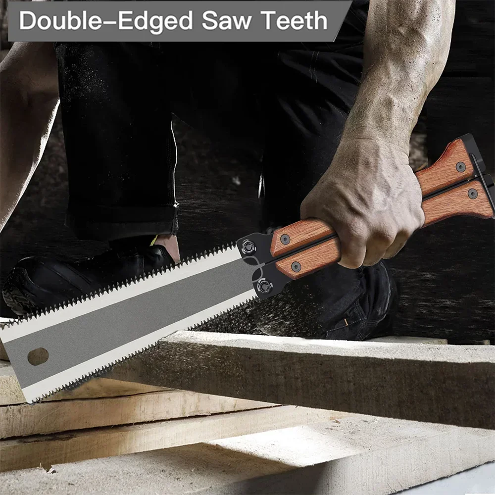 Japanese Style Folding Double Edge Hand Saw Wooden Handle for Woodworking Camping Pruning Garden DIY Cutting