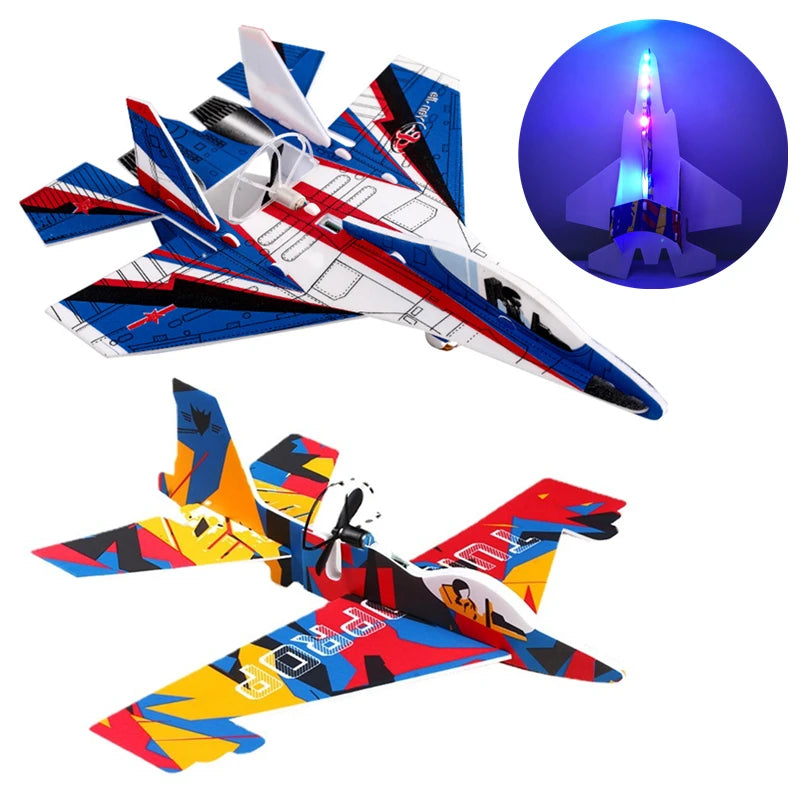 Outdoor Electric Foam Glider Hand Airplanes Capacitor with LED Light Aircraft Plane Model Kids Toys for Children Boys Gifts ﻿ ﻿