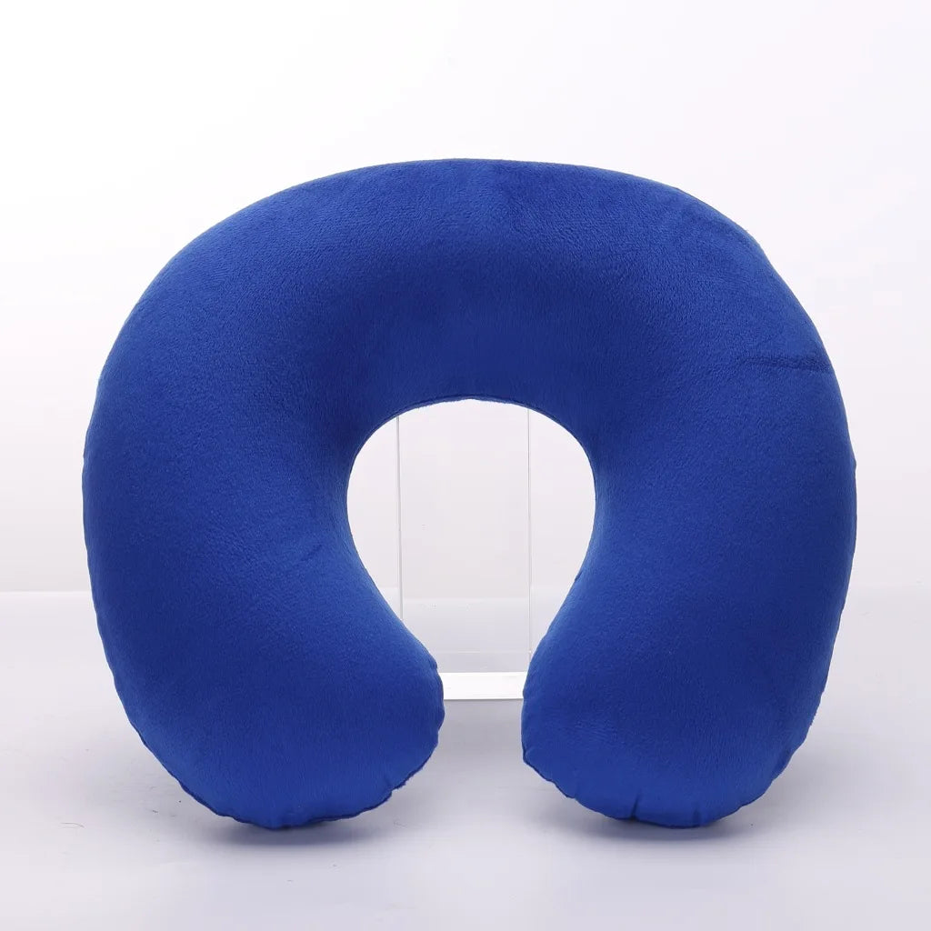 Flocking Plush Fabric Cover Inflatable Pillow Outdoor Travel Cushion U-Shaped Pillow Neck Pillow Travel Accessories Nap Pillow