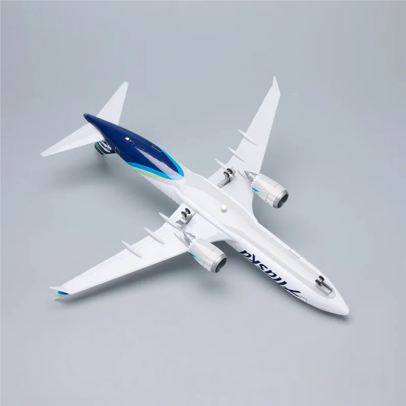 1/85 Scale Aircraft 47cm Alaska Airways B737max Diecast Resin Airplane Model Kit With Voice Control & Stand For Souvenir Display
