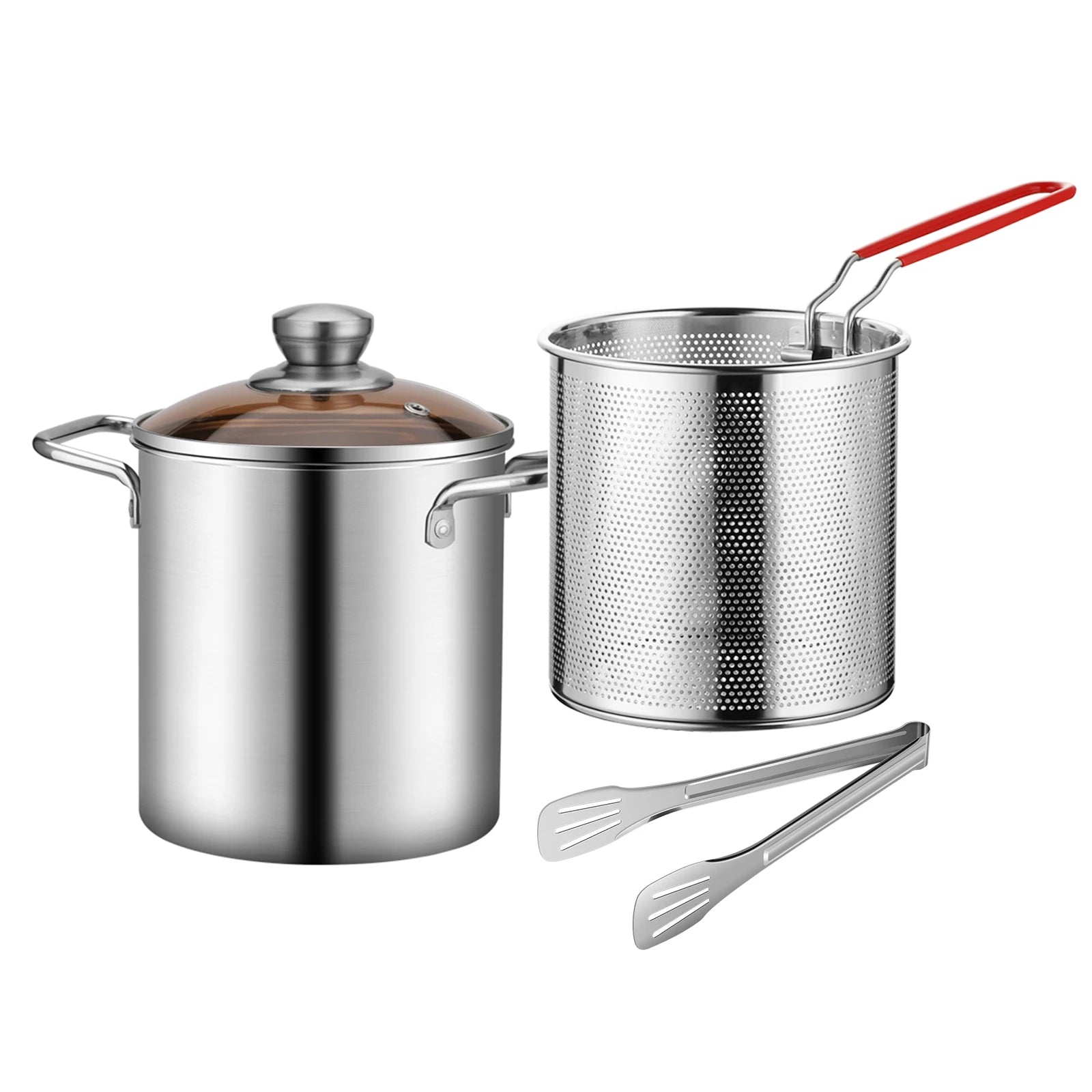 Deep Fryer Pot 304 Stainless Steel Fry Pot with Basket and Lid Food Grade Deep Fryer Multifunctional Deep Frying Pot 3.2Quart