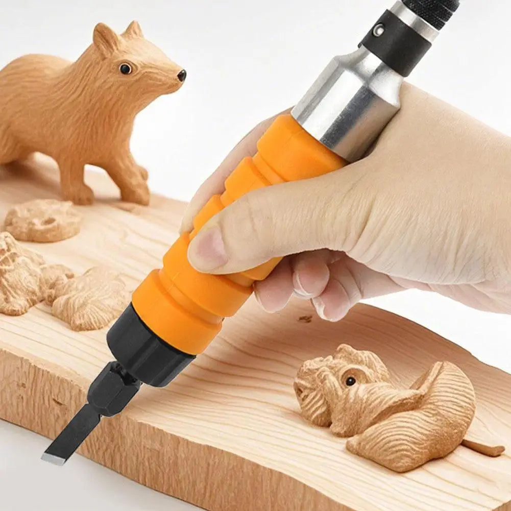 Electric Wood Chisel Carving Tool, Hand Carving Chisel with Wrench Chuck Attachment 5 Blades Flexible Shaft Woodworking Woodcut