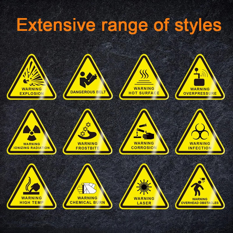 10Pcs 50X50Mm Safety Warning Signs, Workshop Production Safety Warning Signs, Hazard Warning Signs