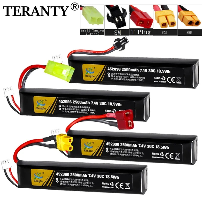 7.4V 2500mAh Lipo Battery Split Connection for Water Gun 2S 7.4V Battery for Mini Airsoft BB Air Pistol Electric Toys Guns Parts