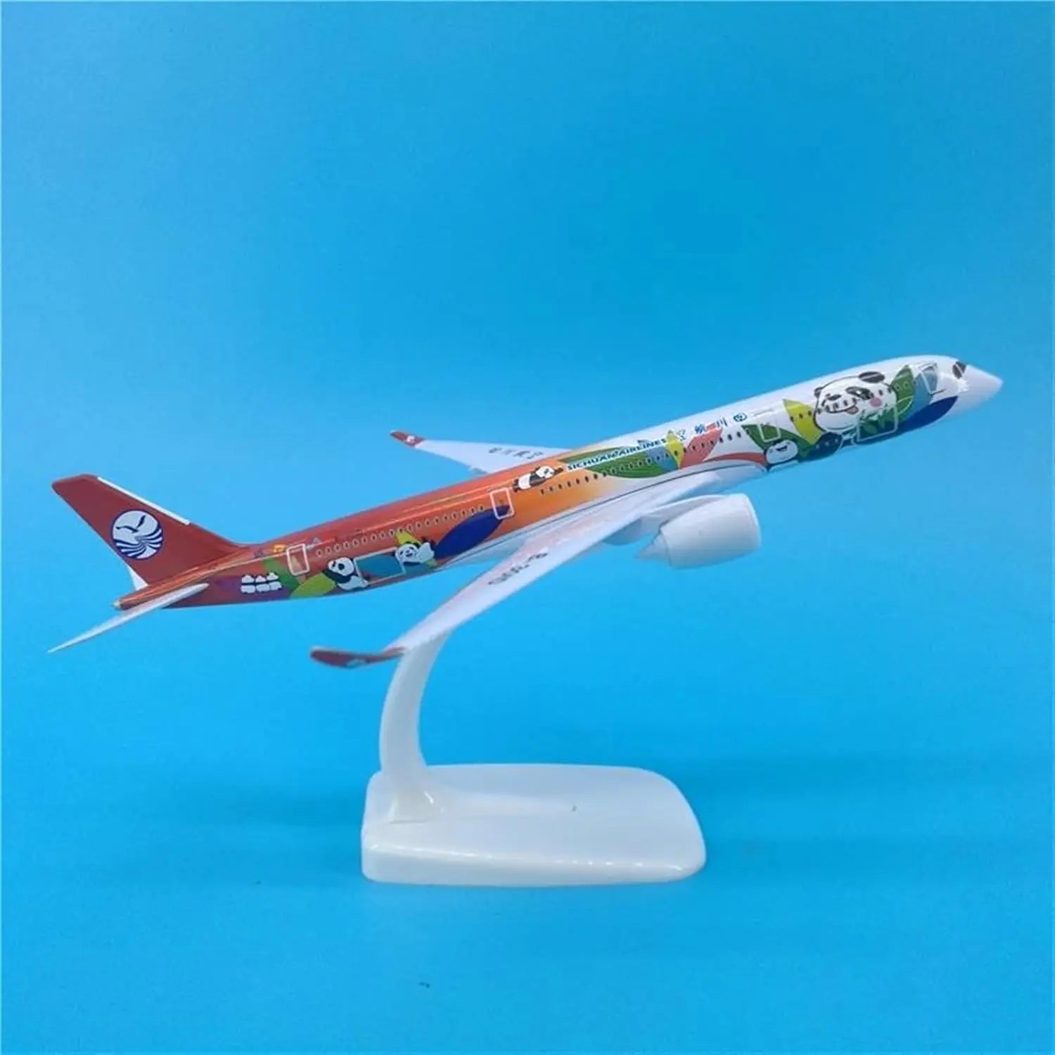 Aircraft Model Alloy Simulation 20CM for Sichuan Airlines for Airbus A350 Simulation Panda Painting Miniature Desk Decoration