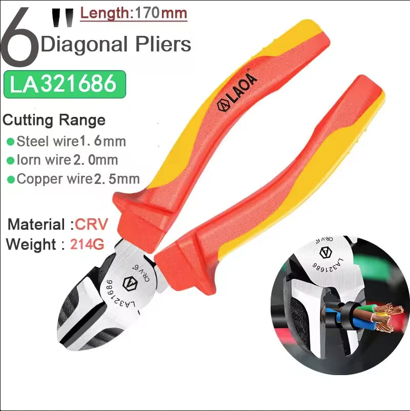 LAOA VDE Wire Cutters 6'' 7'' 8'' Insulated Combination Diagonal Needle Nose Pliers Electrician Tool High Voltage Resistance