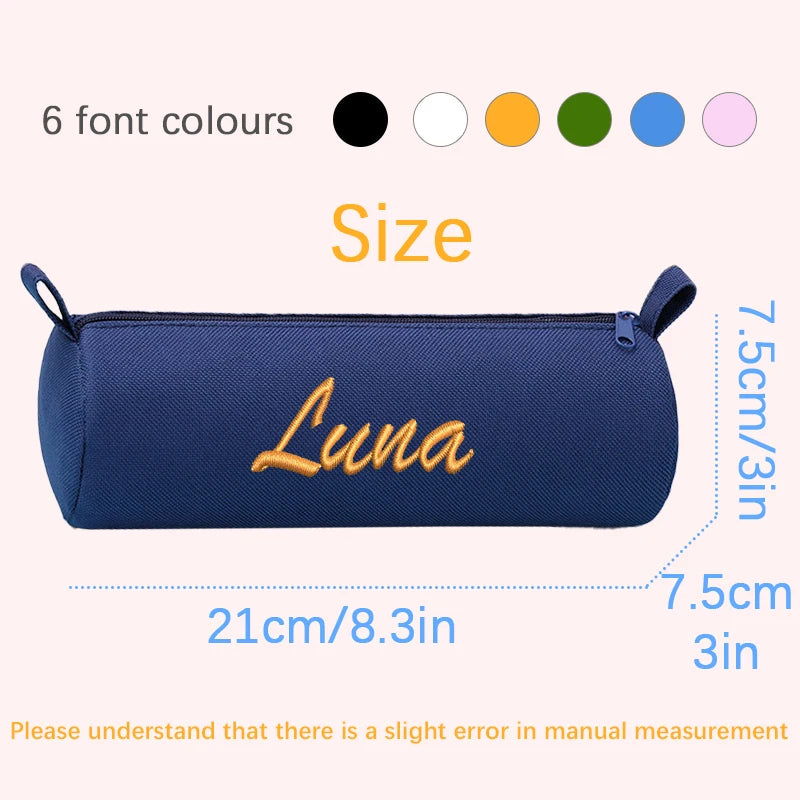 Customised Embroidery/Standard Style 2 Options, High-Quality Cylindrical Pencil Case, Storage Bag, Back-To-School Season!