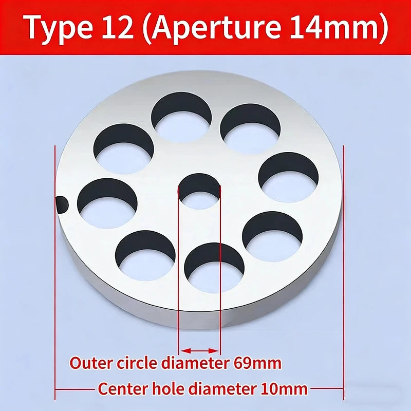 12 # Electric Meat Grinder Orifice Plate Blade Accessories, Stainless Steel Orifice Plate Grate Discharge Plate Round Knife