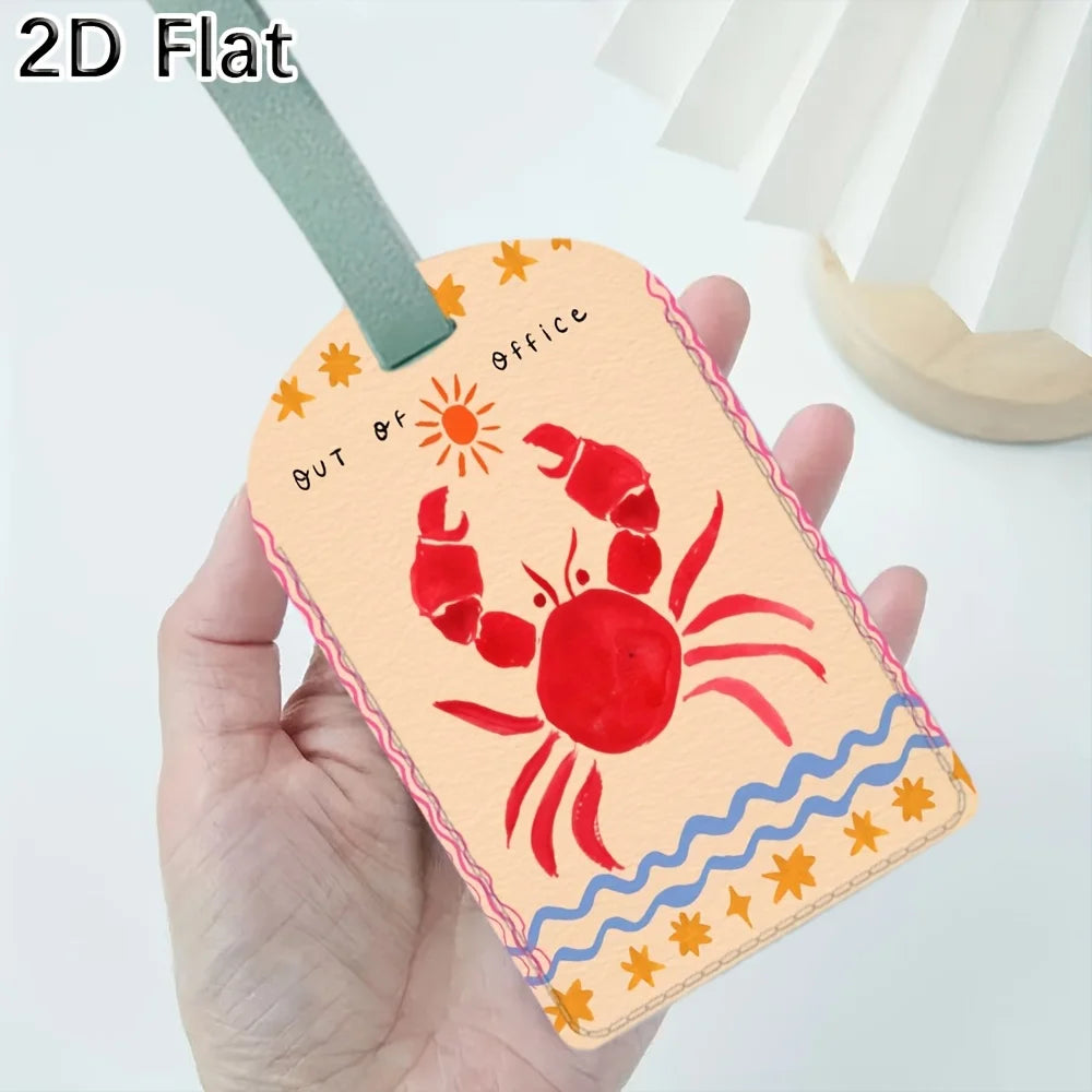 Crab Pattern Leather Luggage Tag Travel Luggage Identifier with Strap for Suitcase Baggage Bag Accessories Travel Essentials