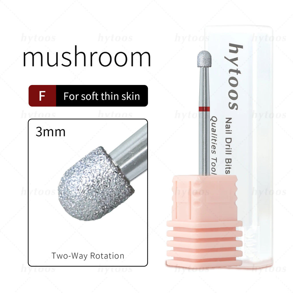 HYTOOS Mushroom Diamond Nail Drill Bits Chrome Pro Russian Cuticle Bit for Nail Drill Dead Skin Cleaner Nails Pre-treatment Tool